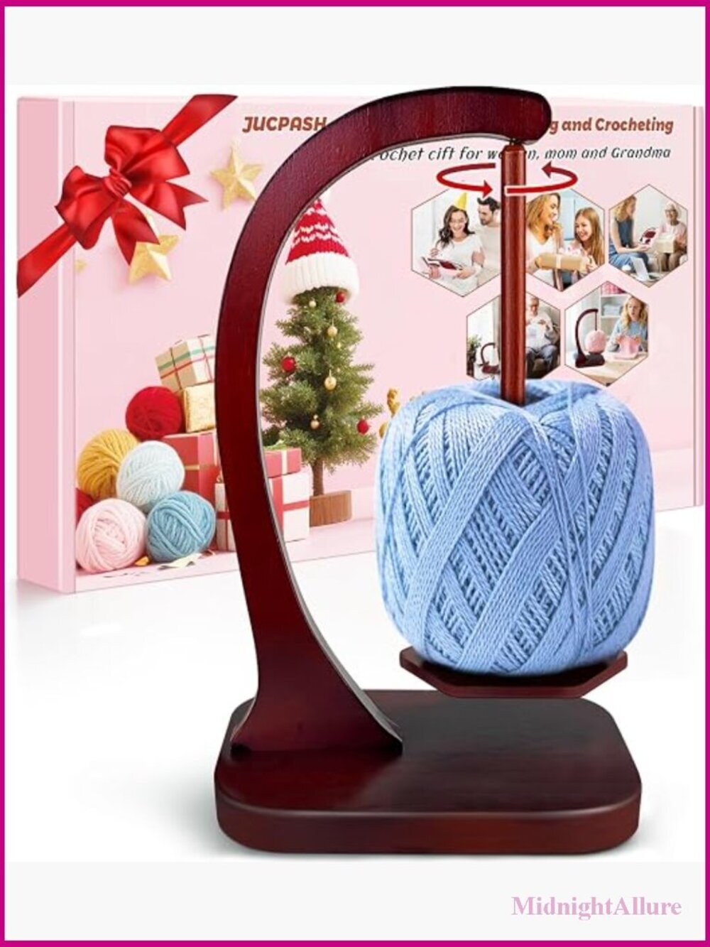 Wooden Yarn Spinner with Magnetic Rotating Mechanism, Anti-Slip Pads, Crochet
